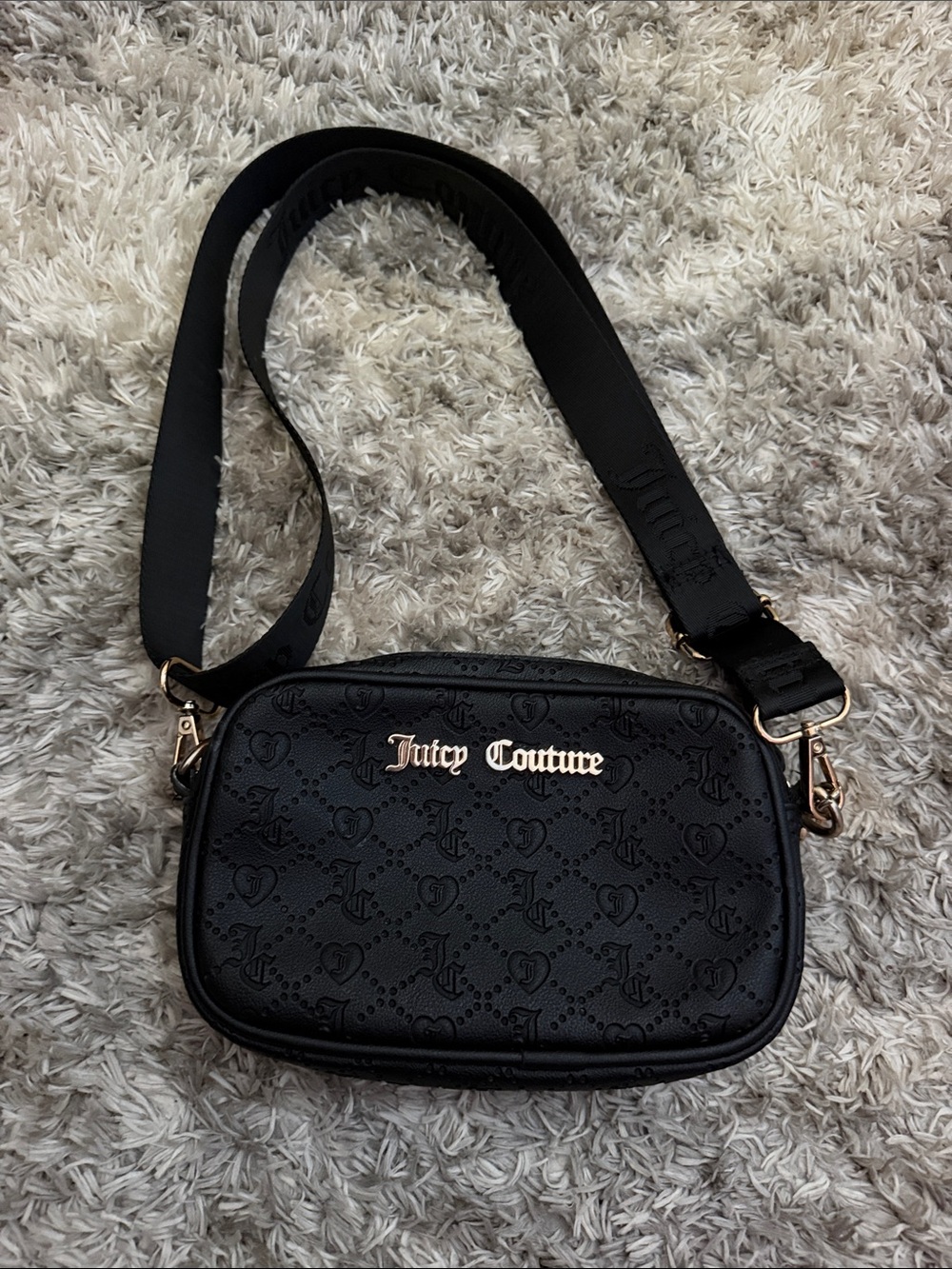 Juicy Couture Black Embossed Logo Crossbody with Gold Hardware
